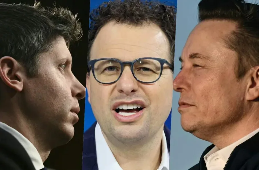 Open AI CEO Sam Altman, Anthropic CEO Dario Amodei y Elon Musk de Space X. (Fotos: Brendan SMIALOWSKI y Michael M. Santiago /AFP)